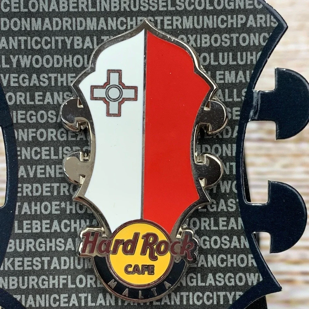 Hard Rock Cafe‎ MALTA Headstock Guitar Flag Pin Collectible On Card
